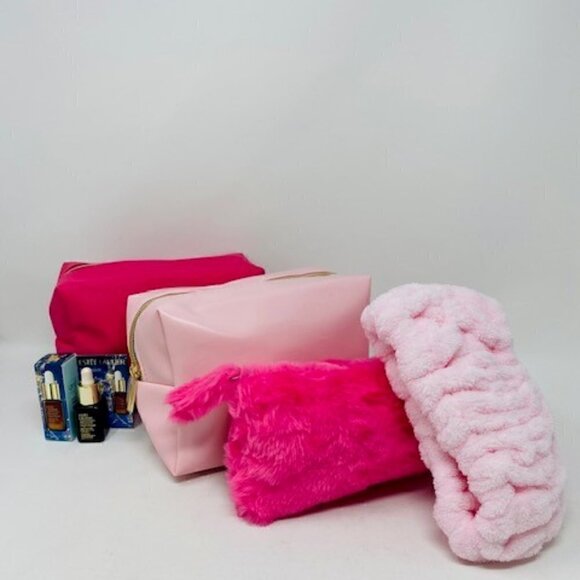 3 Pink Cosmetics Bag , One Bath Hair wrap &  ESTEE LAUDER Adv.Night Repair Serum - Picture 3 of 4